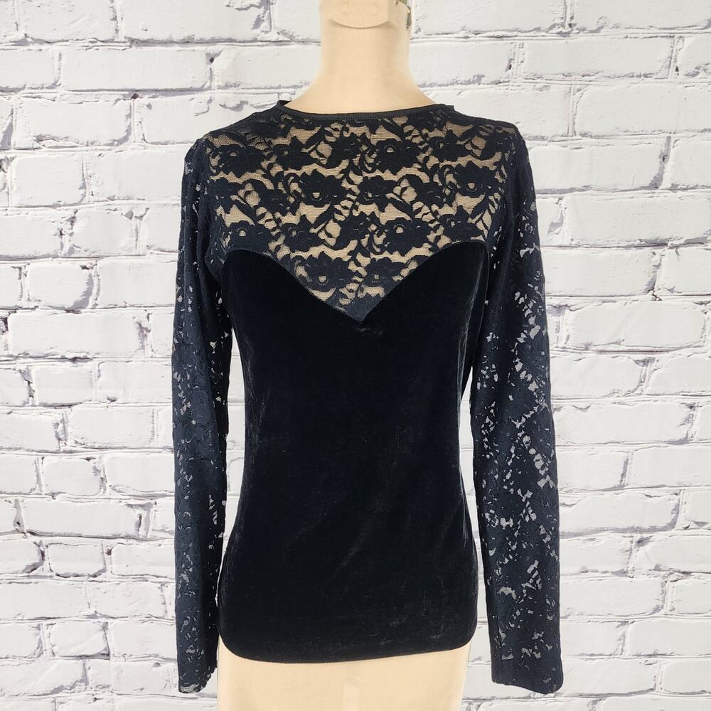 Jones New York Top Womens S Velvet Lace Romantic Victorian Gothcore Witchcore